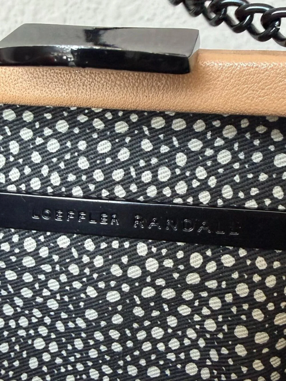 Loeffler Randall Tan Black Leather Minaudière Laser Cut Clutch